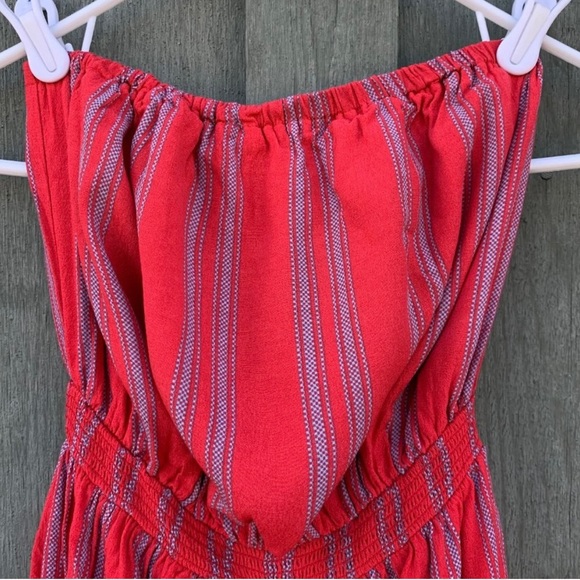 SILENCE +NOISE JACKSON STRAPLESS CULOTTE JUMPSUIT IN RED AND BLUE STRIPES SIZE S - Picture 10 of 16